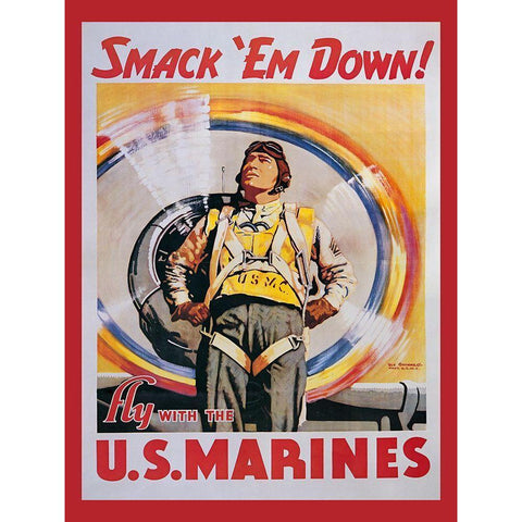 Mural Smackdown Marines Black Modern Wood Framed Art Print with Double Matting by Vintage Apple Collection