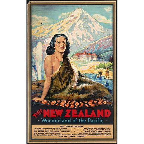 New Zealand Wonderland Of The Pacific White Modern Wood Framed Art Print by Vintage Apple Collection