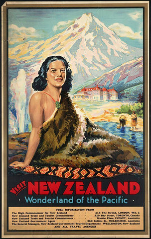 New Zealand Wonderland Of The Pacific Black Ornate Wood Framed Art Print with Double Matting by Vintage Apple Collection