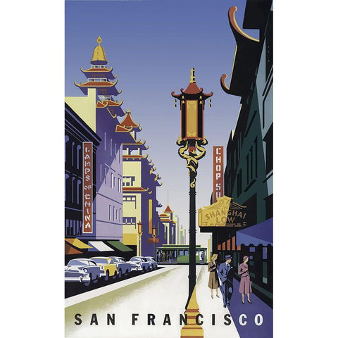 Sanfrancisco Chinatown White Modern Wood Framed Art Print by Vintage Apple Collection