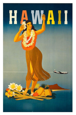 Trav Hawaii Black Ornate Wood Framed Art Print with Double Matting by Vintage Apple Collection