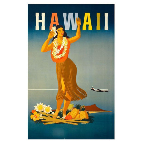 Trav Hawaii White Modern Wood Framed Art Print by Vintage Apple Collection