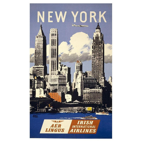 Trav Ny Aer Lingus White Modern Wood Framed Art Print by Vintage Apple Collection