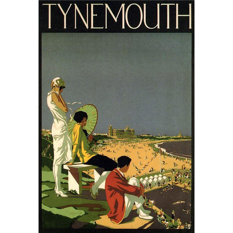 Tynemouth Britain Gold Ornate Wood Framed Art Print with Double Matting by Vintage Apple Collection