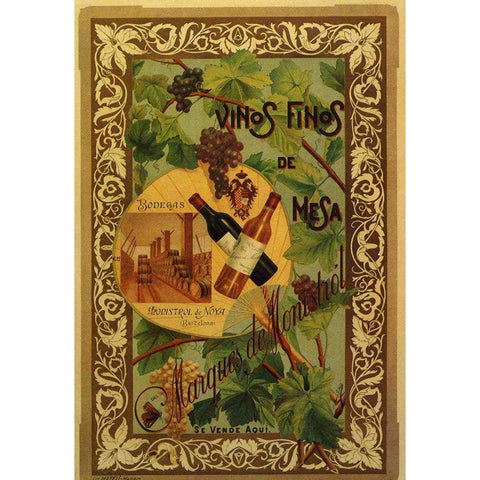 Vinos Finos Gold Ornate Wood Framed Art Print with Double Matting by Vintage Apple Collection