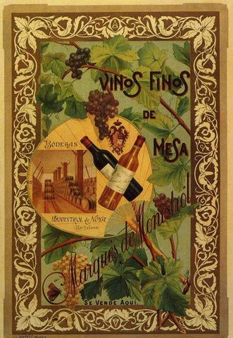 Vinos Finos Black Ornate Wood Framed Art Print with Double Matting by Vintage Apple Collection