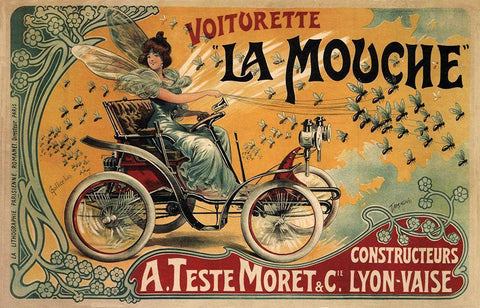 Voiturette La Mouche France1900 White Modern Wood Framed Art Print with Double Matting by Vintage Apple Collection