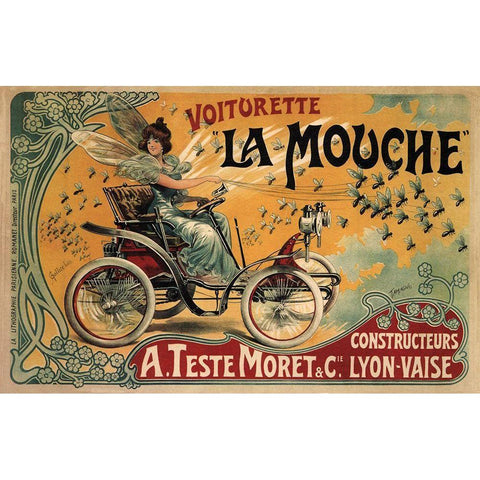 Voiturette La Mouche France1900 White Modern Wood Framed Art Print by Vintage Apple Collection