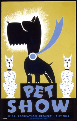 Wpa Poster Petshow Scottie White Modern Wood Framed Art Print with Double Matting by Vintage Apple Collection