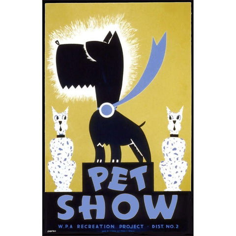 Wpa Poster Petshow Scottie Black Modern Wood Framed Art Print with Double Matting by Vintage Apple Collection