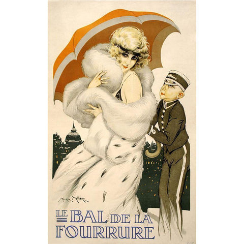 Bal De La Fourrure White Modern Wood Framed Art Print by Vintage Apple Collection