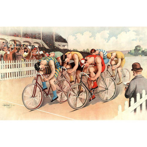 Bicycle Race Scene-1895 Gold Ornate Wood Framed Art Print with Double Matting by Vintage Apple Collection