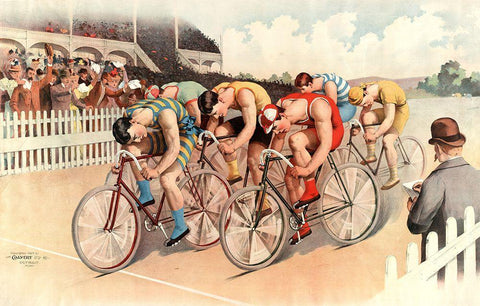 Bicycle Race Scene-1895 White Modern Wood Framed Art Print with Double Matting by Vintage Apple Collection