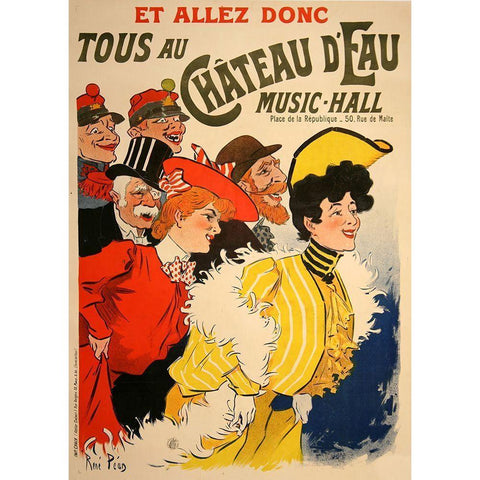 Chateau De Eau Music Hall White Modern Wood Framed Art Print by Vintage Apple Collection