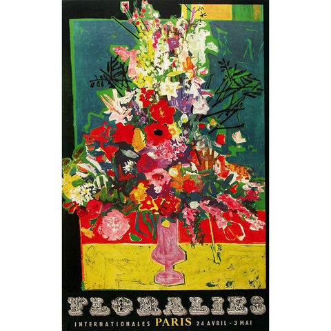 Flowersofparis Black Modern Wood Framed Art Print by Vintage Apple Collection