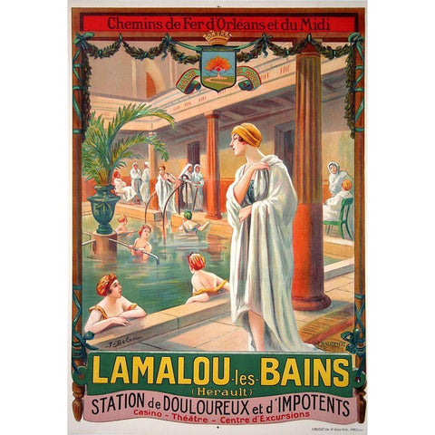 Lamalou Les Bains Gold Ornate Wood Framed Art Print with Double Matting by Vintage Apple Collection