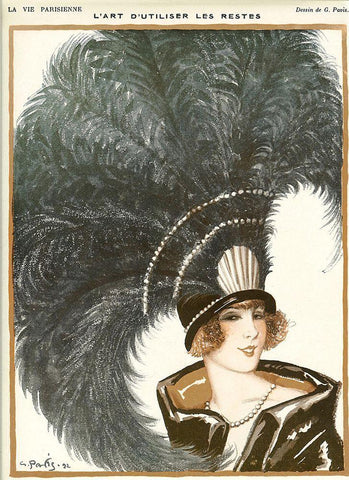 Lavie Parisienne Featherhat Black Ornate Wood Framed Art Print with Double Matting by Vintage Apple Collection