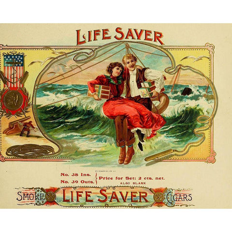 Lifeasver Gold Ornate Wood Framed Art Print with Double Matting by Vintage Apple Collection