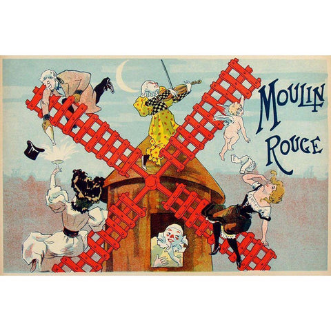 Moulin Rouge 1895 Gold Ornate Wood Framed Art Print with Double Matting by Vintage Apple Collection