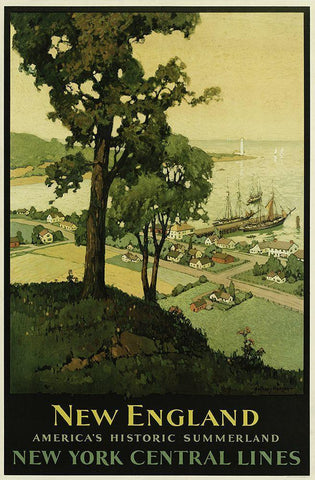 New England Ny Central Lines White Modern Wood Framed Art Print with Double Matting by Vintage Apple Collection