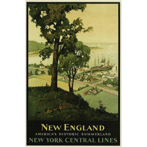 New England Ny Central Lines Gold Ornate Wood Framed Art Print with Double Matting by Vintage Apple Collection