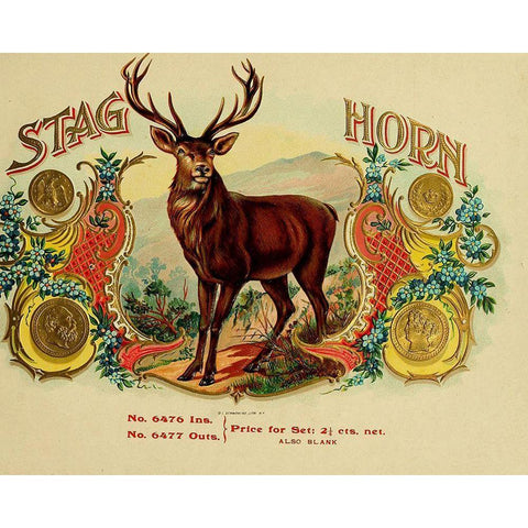 Stag Cig White Modern Wood Framed Art Print by Vintage Apple Collection