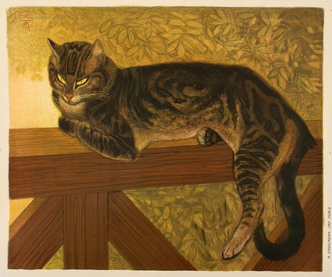 Steinlen Cat Black Ornate Wood Framed Art Print with Double Matting by Vintage Apple Collection