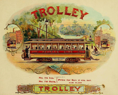 Trolley Cigars Black Ornate Wood Framed Art Print with Double Matting by Vintage Apple Collection