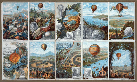 Vintage Hot Air Balloons Card Black Ornate Wood Framed Art Print with Double Matting by Vintage Apple Collection