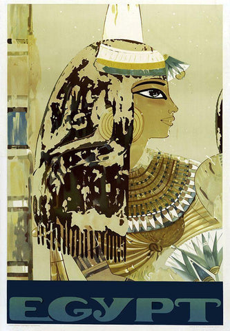 Visit Egypt Cleopatra White Modern Wood Framed Art Print with Double Matting by Vintage Apple Collection