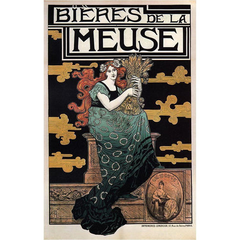 1896 Bieres de La Meuse Gold Ornate Wood Framed Art Print with Double Matting by Vintage Apple Collection