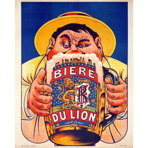 Biere du Lion Gold Ornate Wood Framed Art Print with Double Matting by Vintage Apple Collection