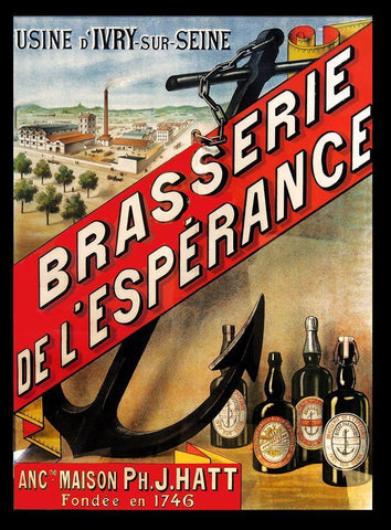 Brasserie de Esperance Black Ornate Wood Framed Art Print with Double Matting by Vintage Apple Collection