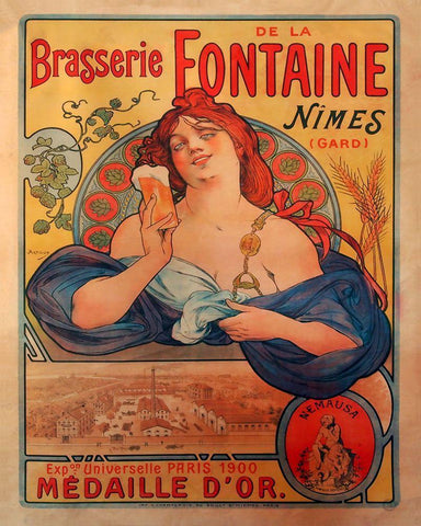 Brasserie Fontaine Black Ornate Wood Framed Art Print with Double Matting by Vintage Apple Collection