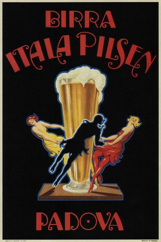 Itala Pilsen Bier White Modern Wood Framed Art Print with Double Matting by Vintage Apple Collection