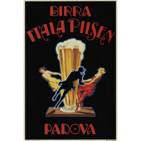 Itala Pilsen Bier Black Modern Wood Framed Art Print with Double Matting by Vintage Apple Collection