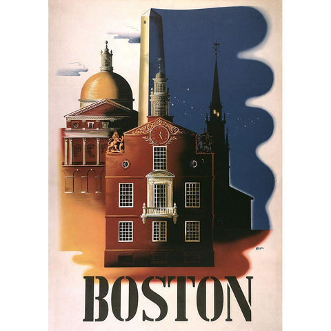 Boston Architecture Black Modern Wood Framed Art Print with Double Matting by Vintage Apple Collection