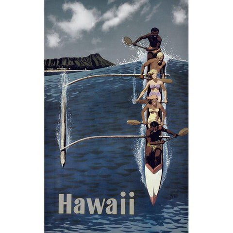 Kayak Hawaii White Modern Wood Framed Art Print by Vintage Apple Collection