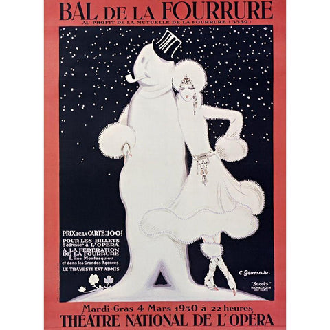 Bal de La Fourrure White Modern Wood Framed Art Print by Vintage Apple Collection