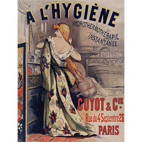 Lâ€™HygiÃ©ne HydrothermothÃ©rapie Gold Ornate Wood Framed Art Print with Double Matting by Vintage Apple Collection