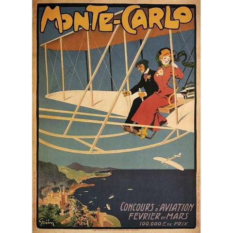 Monte Carlo Aviation Tours Gold Ornate Wood Framed Art Print with Double Matting by Vintage Apple Collection