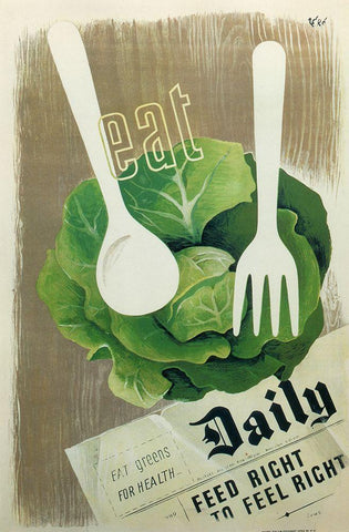 Eat Greens White Modern Wood Framed Art Print with Double Matting by Vintage Apple Collection