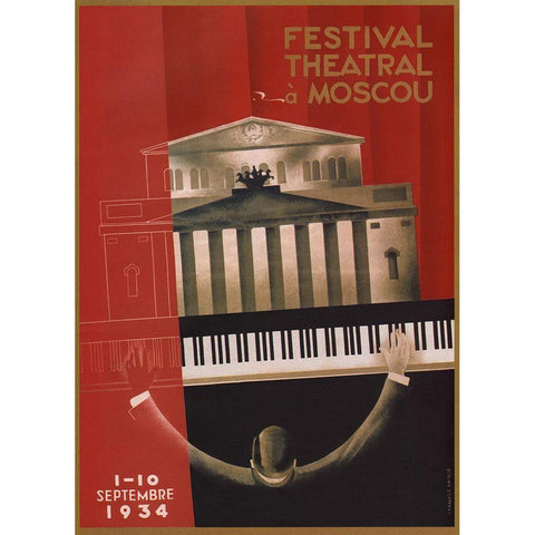 Moscow Theater Black Modern Wood Framed Art Print by Vintage Apple Collection