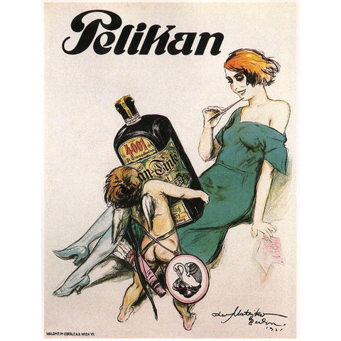 Pelikan White Modern Wood Framed Art Print by Vintage Apple Collection