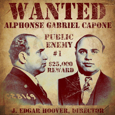 Al Capone Wanted Poster Black Ornate Wood Framed Art Print with Double Matting by Vintage Apple Collection