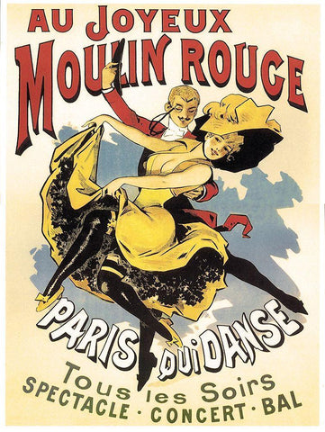 Au Joyeaux Moulinrouge Black Ornate Wood Framed Art Print with Double Matting by Vintage Apple Collection