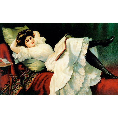 Beautiful Girl Laying On Couch Black Modern Wood Framed Art Print by Vintage Apple Collection