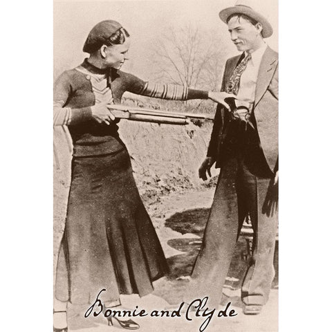 Bonnie And Clyde I Black Modern Wood Framed Art Print by Vintage Apple Collection