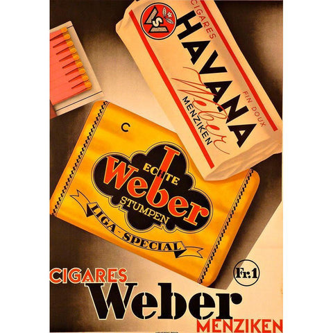 Cigares Weber Black Modern Wood Framed Art Print by Vintage Apple Collection