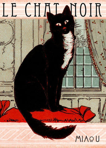 Le Chat Noir 1 White Modern Wood Framed Art Print with Double Matting by Vintage Apple Collection